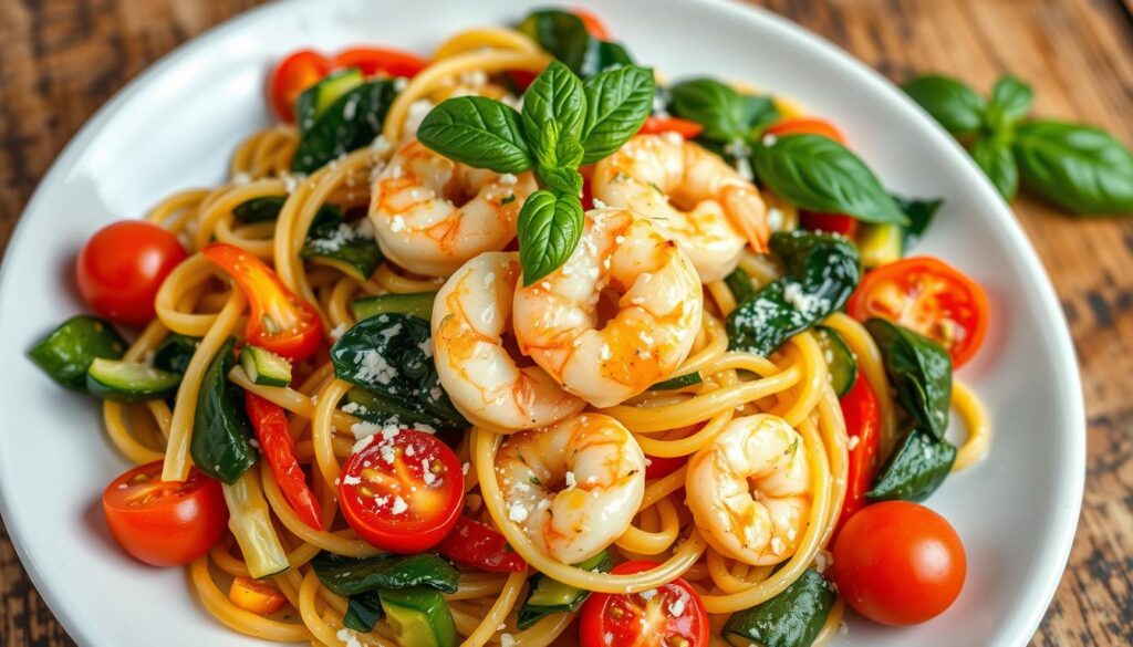 Vegetarian Shrimp Pasta Primavera