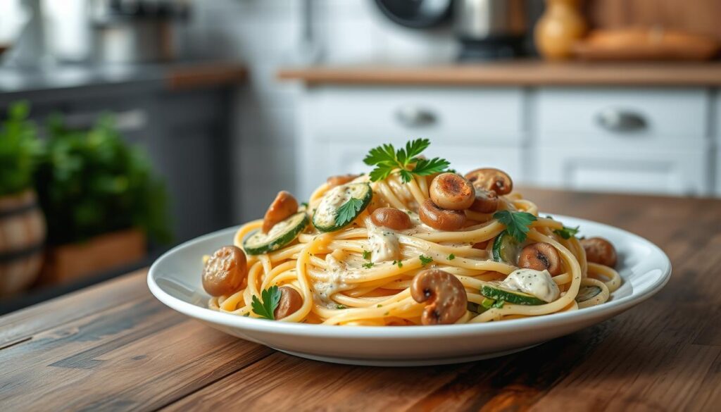 vegetable carbonara pasta